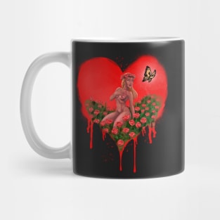 LOVE HEART with BUTTERFLY and ROSES - Graffiti Style (Red) Mug